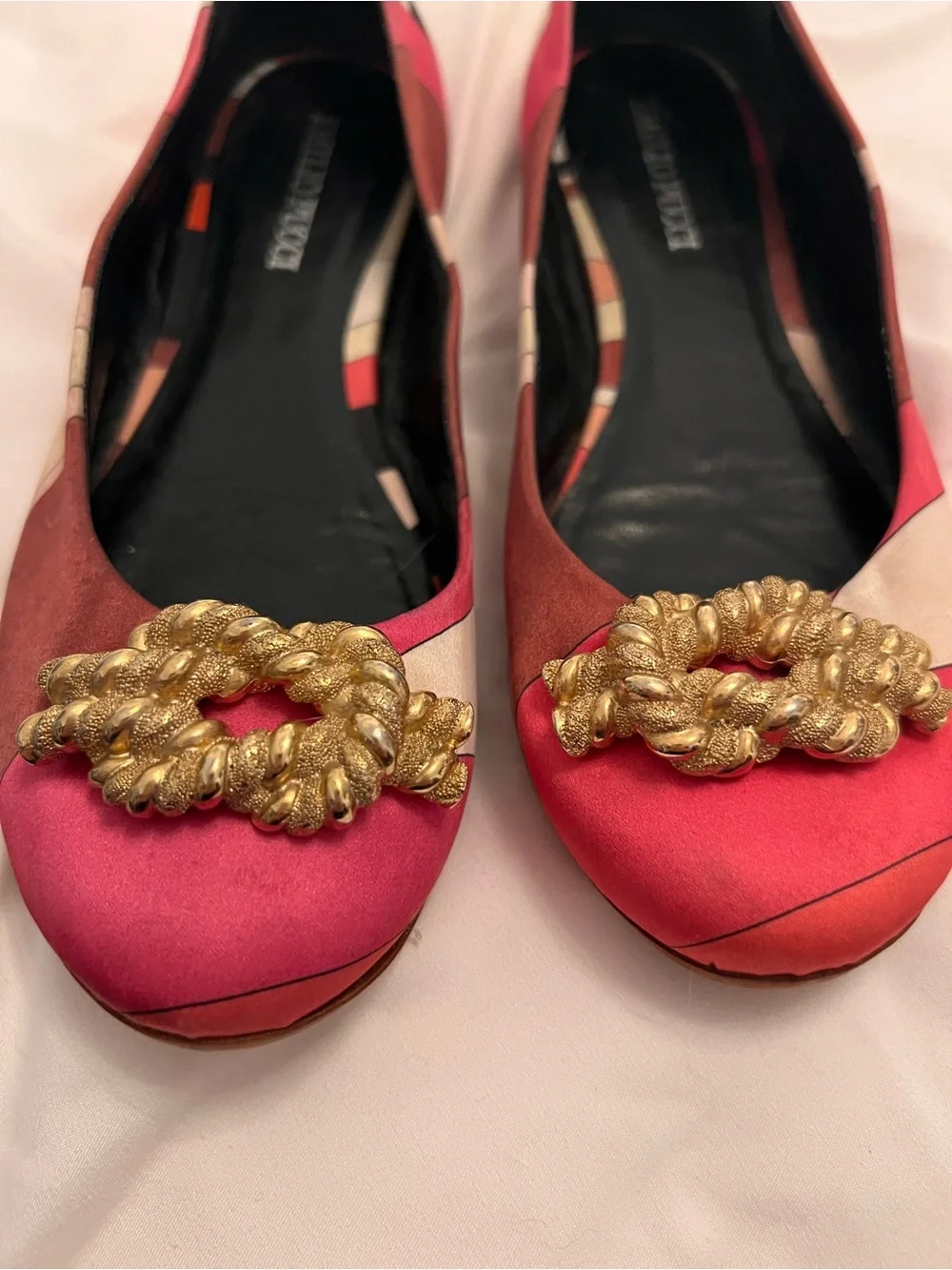 Emilio Pucci Pink Silk Multi-Color Embellished Ballet Flats
